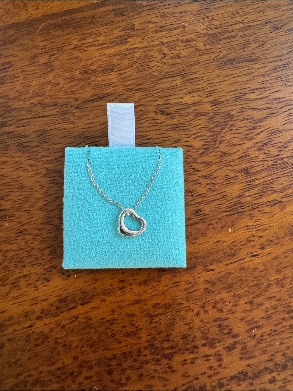 Tiffany & Co. Silver Open Heart Necklace - with Turquoise Box and Bag